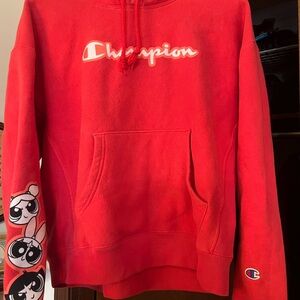 Champion Red Reverse Weave Hoodie with Tag Detail